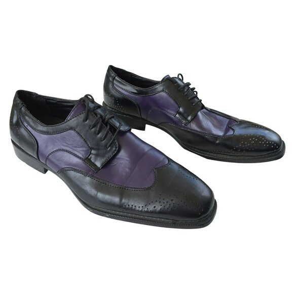 Mens Bolano Purple & Black Leather Oxford Dress Shoes Wing Tip Size 11 JJ4101 - Picture 2 of 12